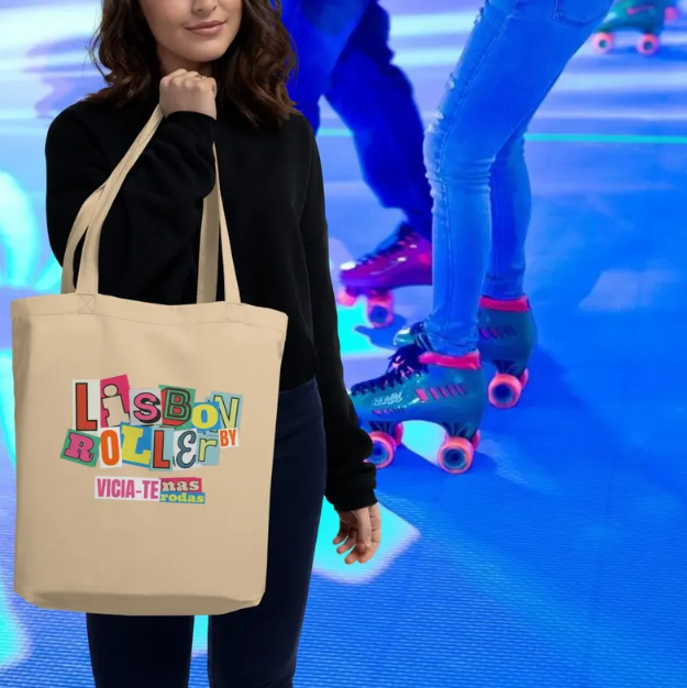 Eco Totebag Preto/Bege detalhe — Lisbon by Roller